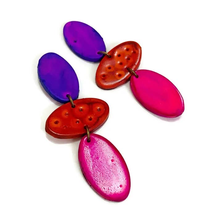 Tri Color Statement Earrings Handmade- "Abby" for wholesale by Sassy Sacha Jewelry