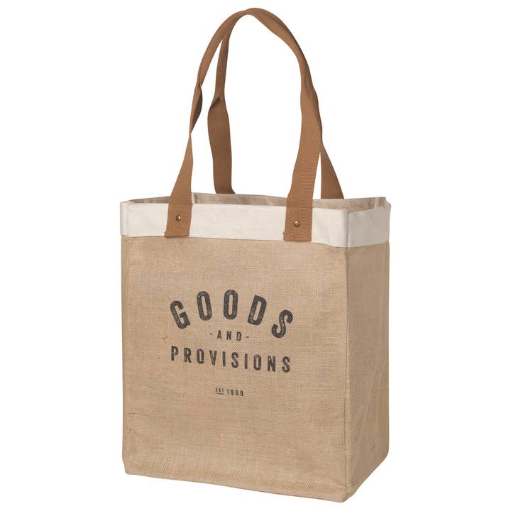 Now Designs by Danica - Wholesale Grocery/Shopping Bag - Goods And Provisions Large Burlap Shopping Bag