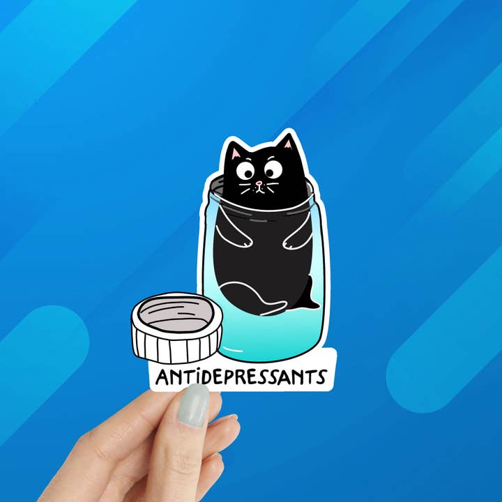 Cat Antidepressants Laptop Water Bottle Phone Sticker for wholesale by Coastal Creators of Connecticut