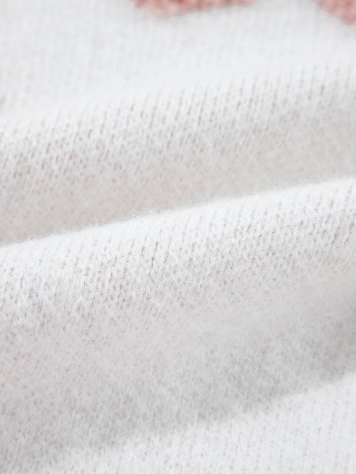 White Textured Flower Drop Shoulder Loose Sweater for wholesale on Faire8