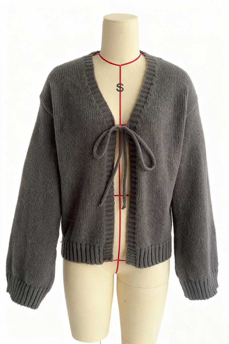 GREY Tie-Front Open Cardigan for wholesale on Faire3