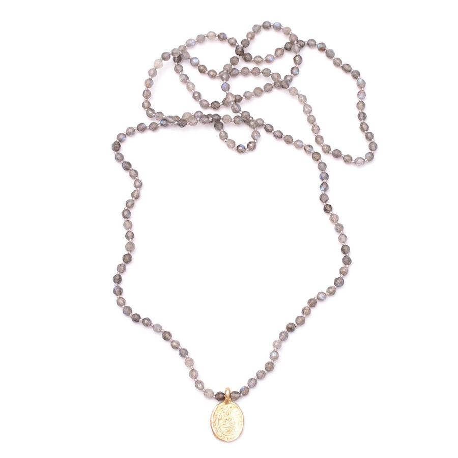 gold & gray - Wholesale Pendant/Charm Necklace - Labradorite and Vermeil Buddha Charm Necklace2
