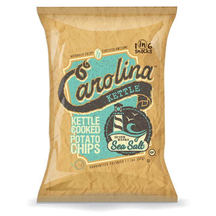 1 in 6 Snacks- Carolina Kettle chips - Wholesale Chips - Sea Salt Carolina Kettle Chips 1 oz Case Case(28)