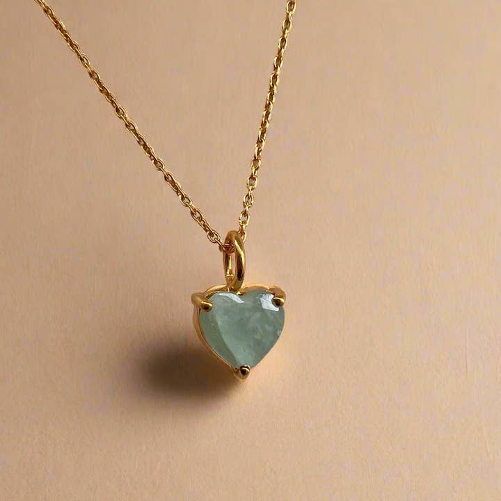 Gold Lunar - Wholesale Pendant/Charm Necklace - March Birthstone Chain Necklace Aquamarine 18k gold plated