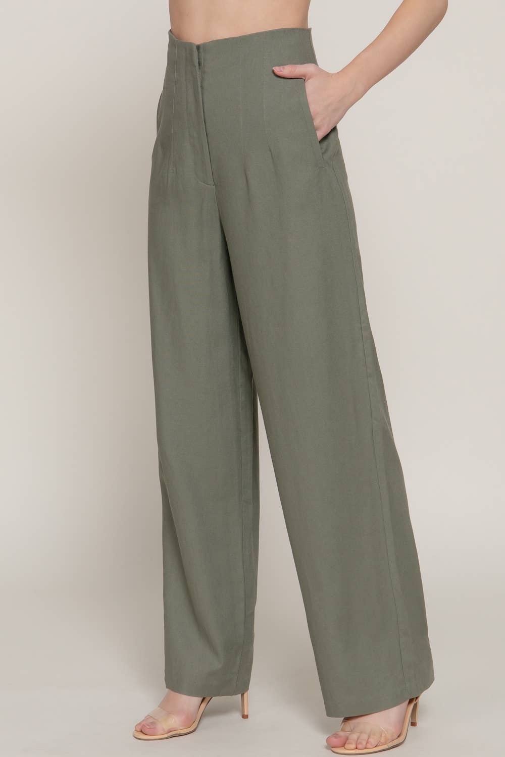 Active Basic | Active USA - Wholesale Pants - Women's - High Waist Pintuck Detail Straight Linen Pants14