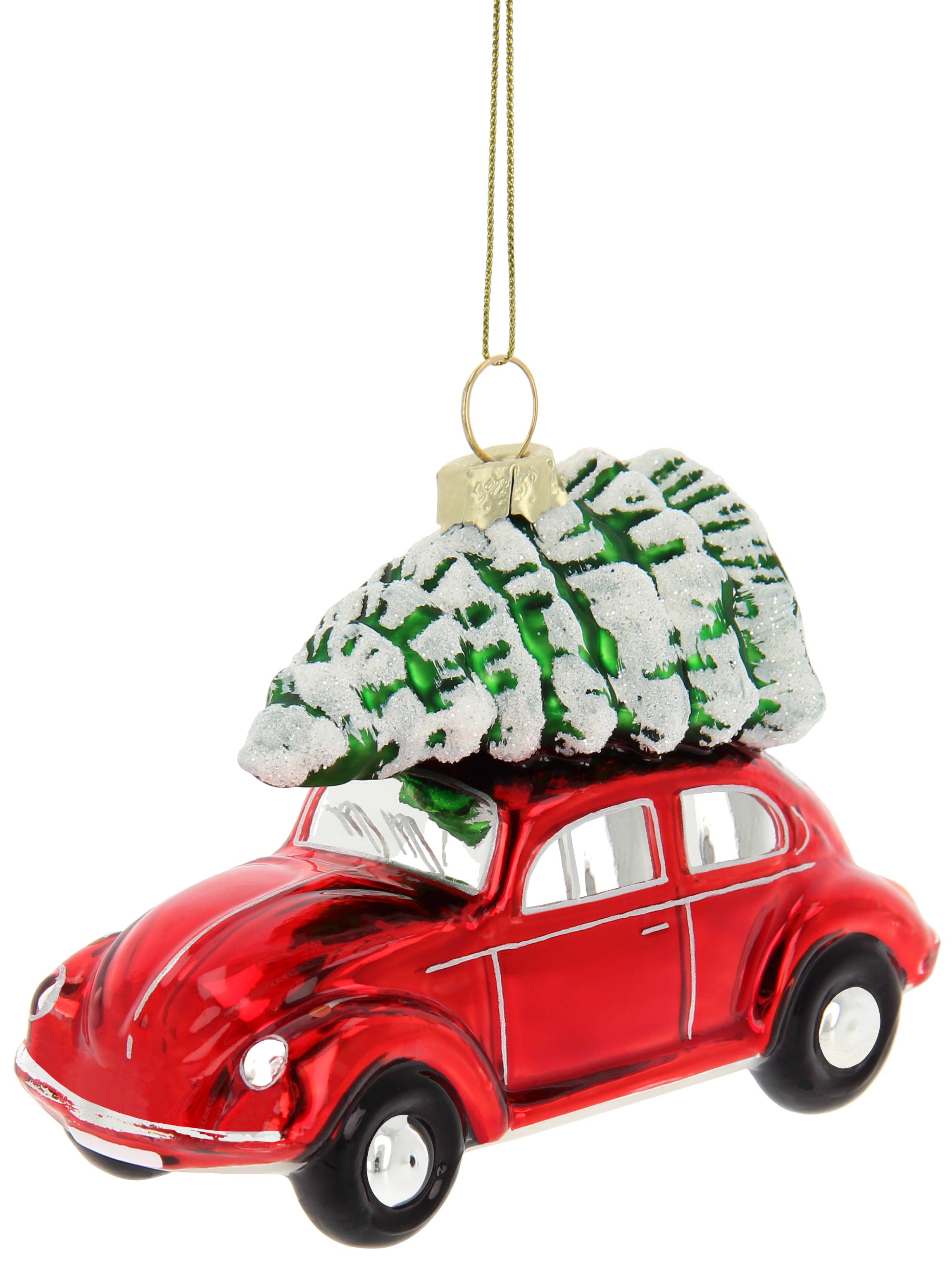 VW Collection by BRISA – Großhandel Verzierung – VW Käfer Glasdekoration Weihnachtsornament - RD mit Baum2