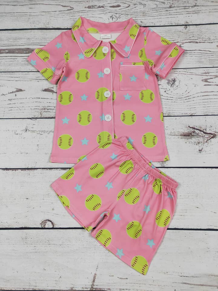 Softball Printed Girls Pajamas Set for wholesale by sassy kids palace