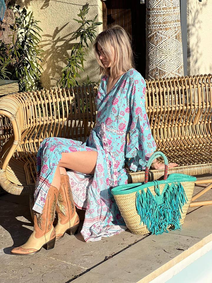 Abito Kimono Oki Turchese/Rosa per la vendita all'ingrosso da parte di MAMZ'ELLE ZOE