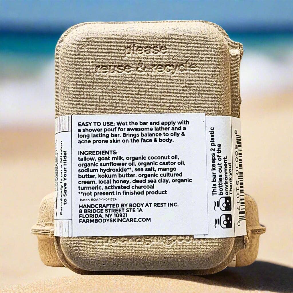 Farmbody Skin Care – Großhandel Feste Seife – Meersalzseife für fettige und zu Akne neigende Haut | parfümfrei für Gesicht und Körper1