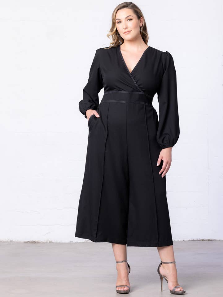 Tessa Cropped Wide-Leg Jumpsuit - Plus Size for wholesale by Kiyonna