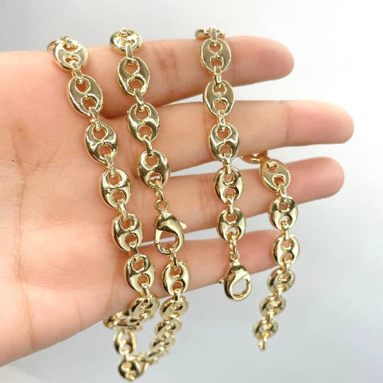 Luxus Accessories – wholesale Kedjehalsband – 18k guld fylld 8mm Puffy Mariner länk kedja halsband eller armband