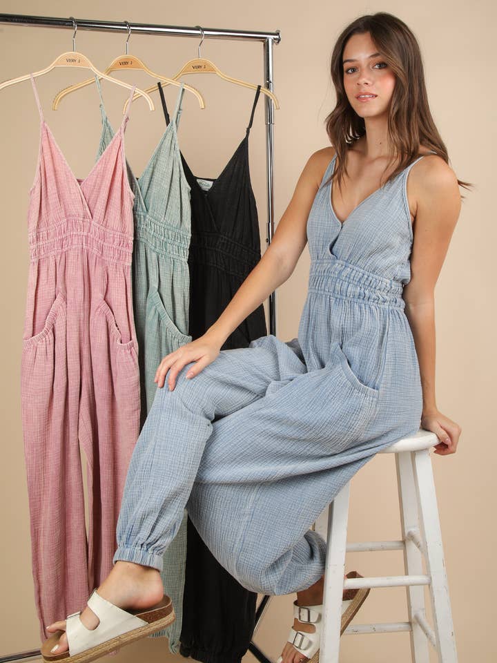 NP70837-Mineraltvättad bomullsgas avslappnad jumpsuit för wholesale av VERY J