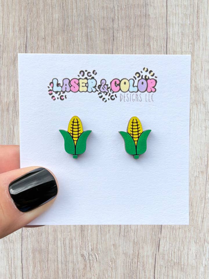 Corn Earrings, Thanksgiving Earrings, Fall, Food Earrings for wholesale by Laser & Color Designs LLC