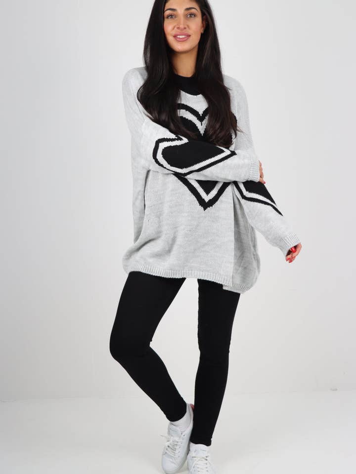 Miss Bold - Wholesale Tunic Sweater - Women's - Oversized Heart Print Knitted Jumper Top22