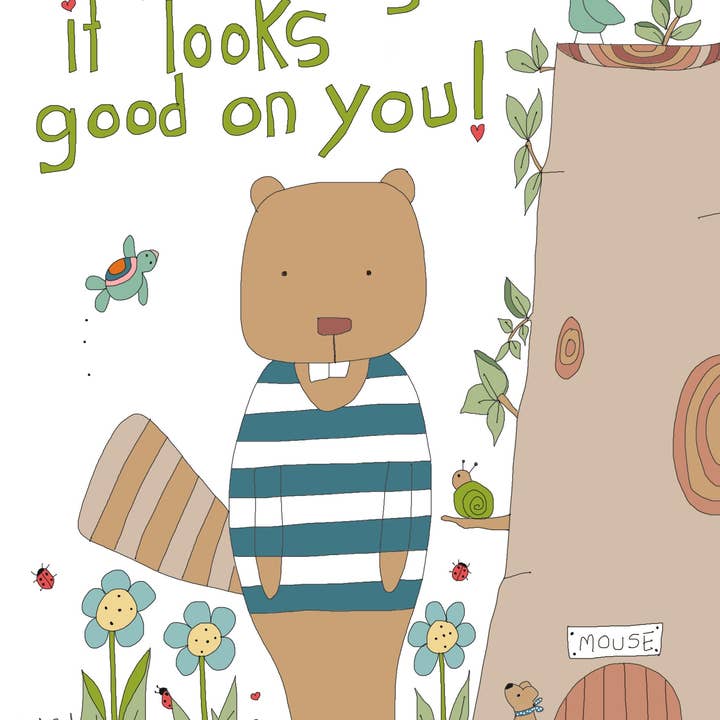 „Bliv ved med at smile, det ser godt ud på dig!“ lykønskningskort for engroshandel hos Elle Bee Art Studio