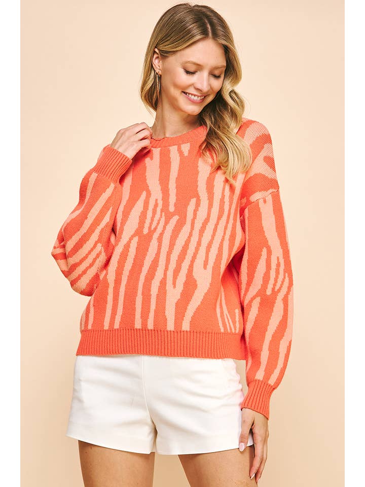 PINCH - Wholesale Knit Sweater - Women's - ANIMAL PRINT PULLOVER SWEATER - ORANGE MULTI