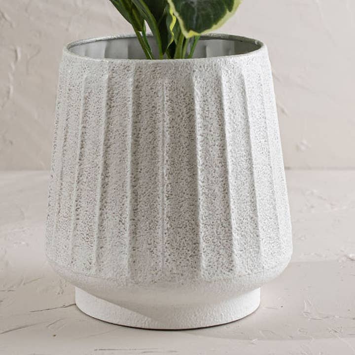 SALE - Sandy Fluted Sandy Garden Planter Pot White Metal for wholesale by Foreside Home & Garden