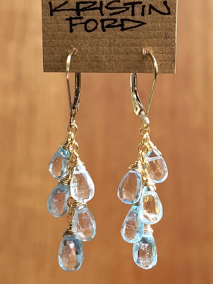 Cascading Blue Topaz Dangle Earrings for wholesale by KRISTIN FORD Jewelry With Meaning