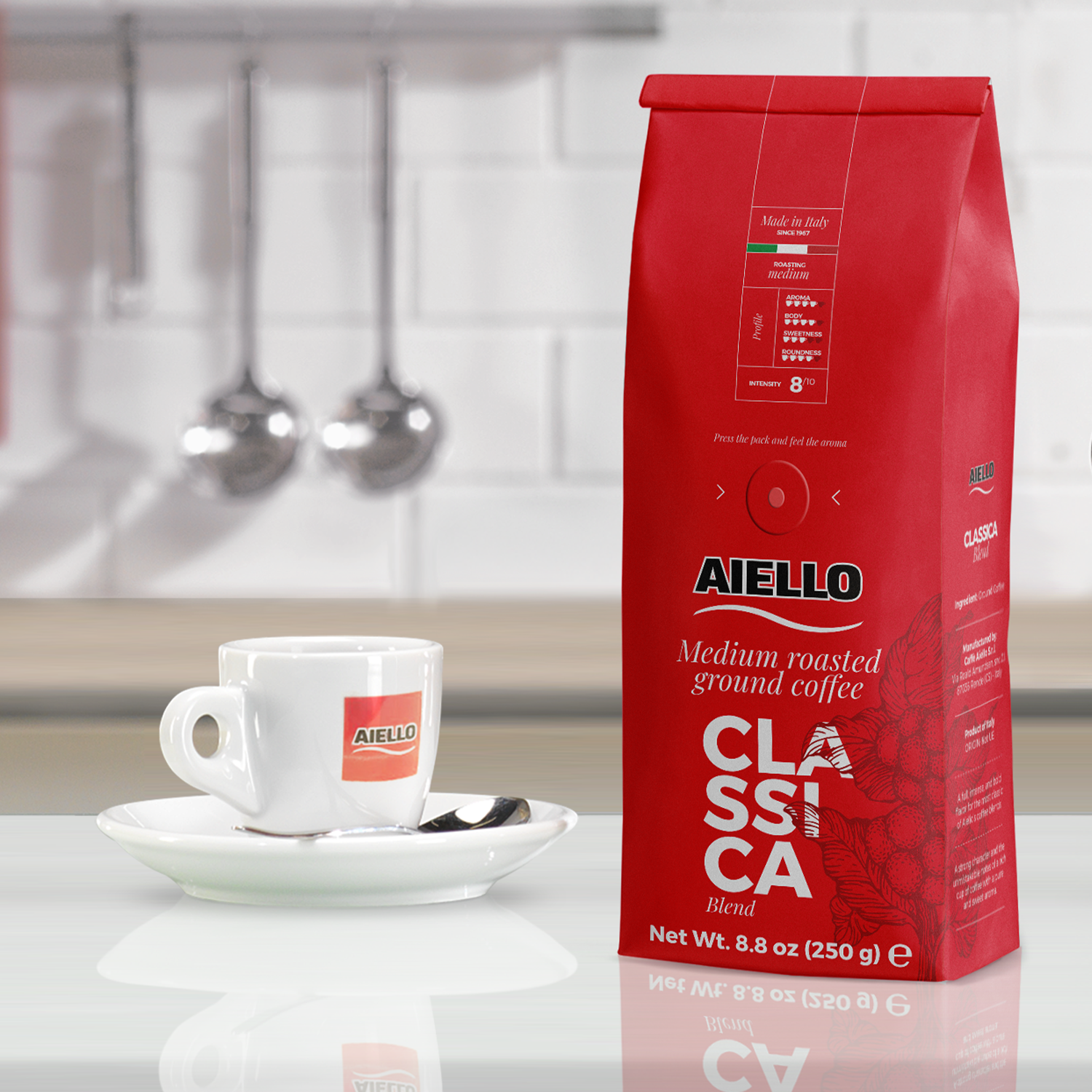 International Loft - Wholesale Ground Coffee - Aiello Caffe CLASSICA Italian Espresso -Fine Ground- 8.8 oz1