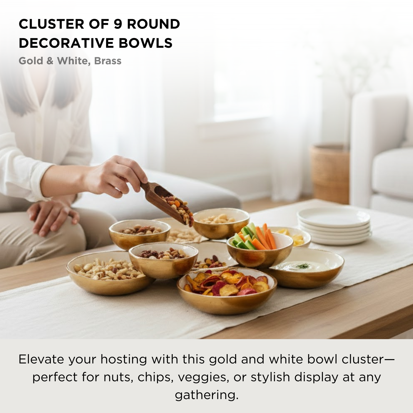 The Wine Savant /  Khen Glassware - Wholesale Serve Bowl - Cluster of 9 Round Serving Bowls Decorative Bowls Gold12