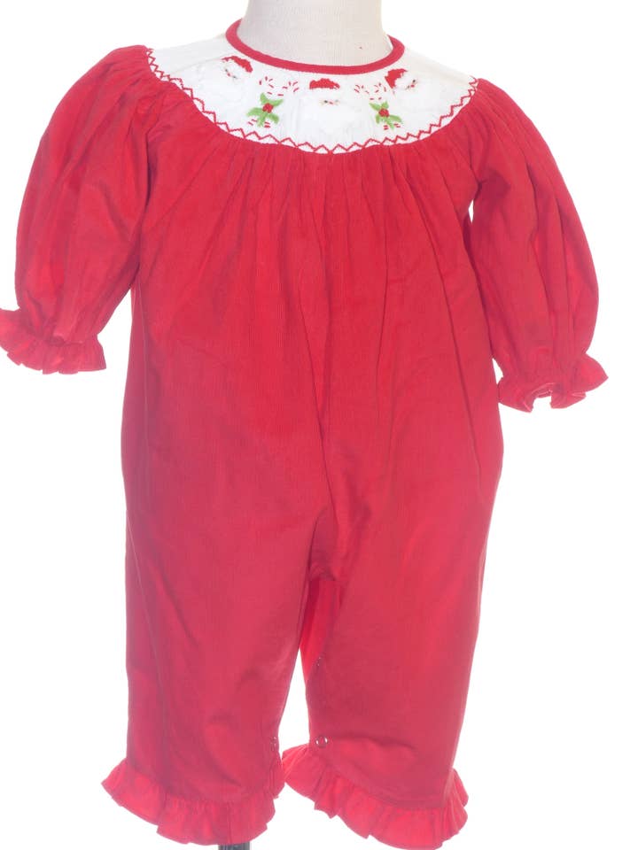 Hello Bebes! - Wholesale Jumpsuit - Baby - Red Corduroy Santa & Candy Cane Smocked Romper2