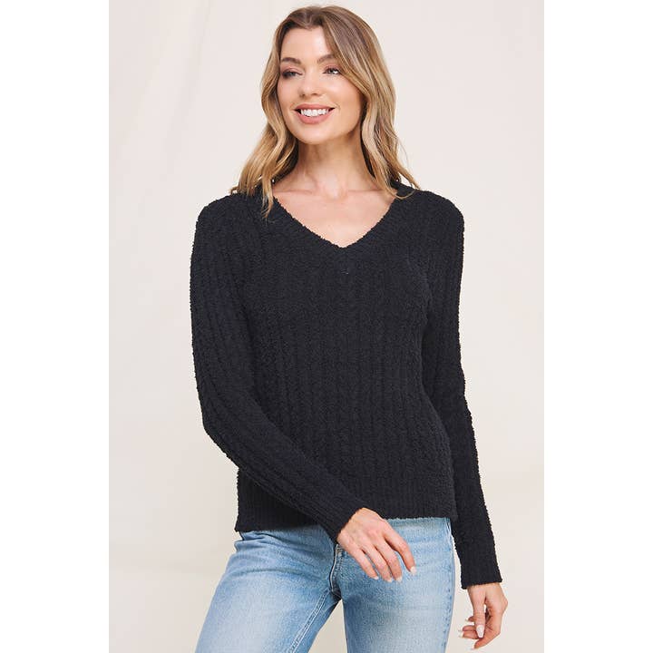 Soft Cloud Ribbed V-Neck Pullover for wholesale by Allie Rose