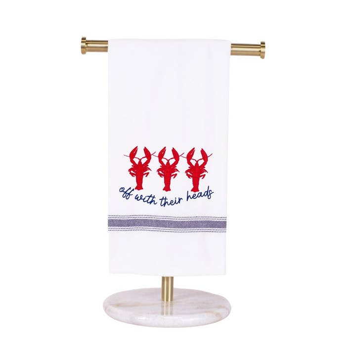 Off With Their Heads Hand Towel White/Red/Navy 20x28 for wholesale by The Royal Standard