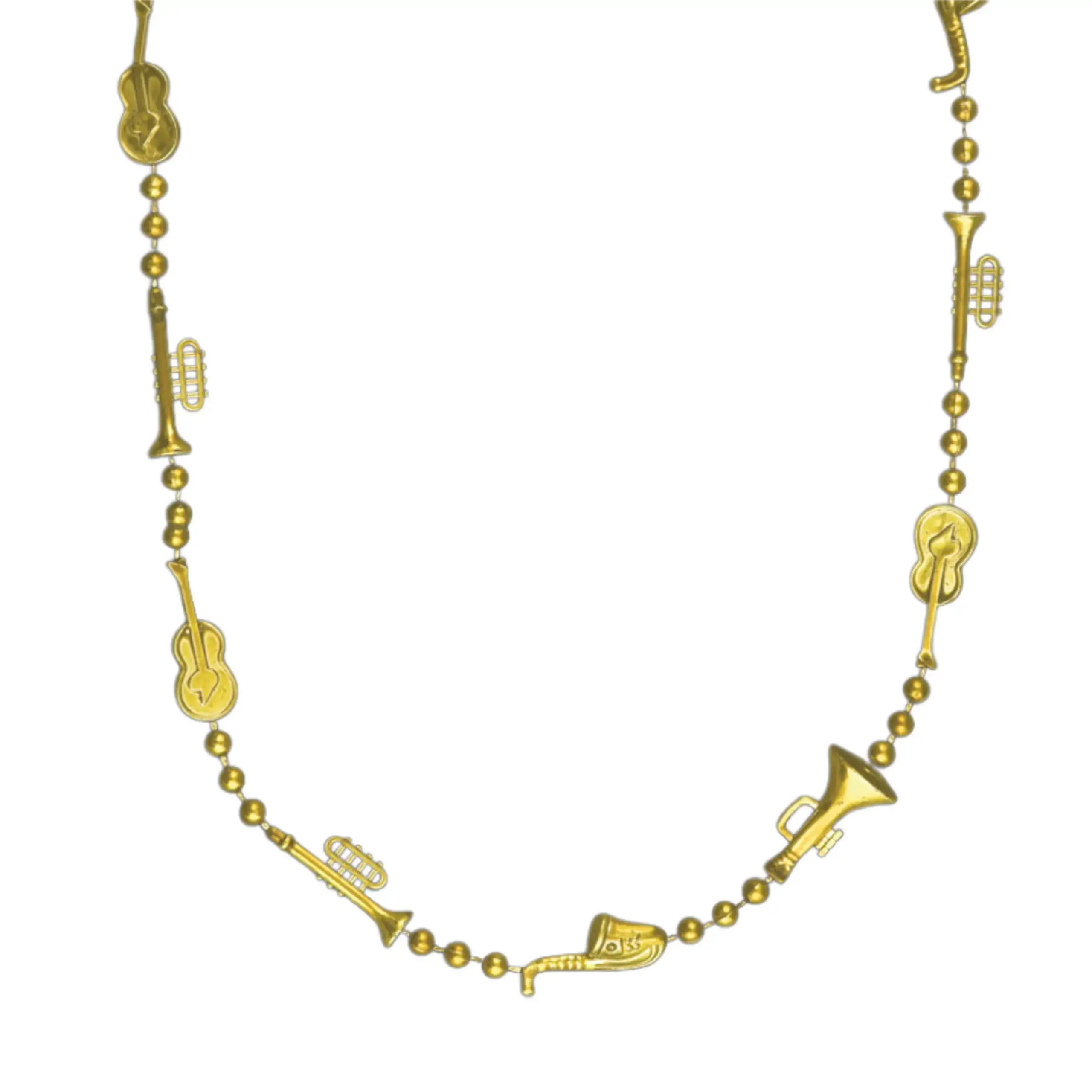 Blinkee.com, LLC – wholesale Beaded/pearl necklace – Metallic Gold Plated Jazz Instruments Necklace Pack1