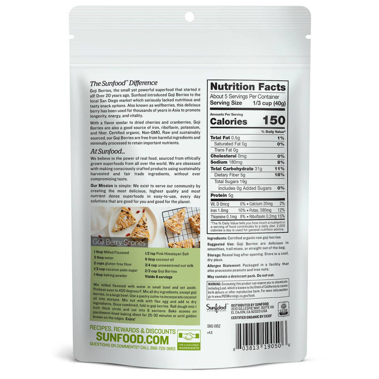 Sunfood Superfoods - Wholesale Dried/Dehydrated Fruit - Goji Berries, 8oz1