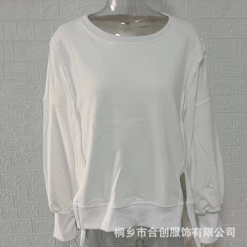 safistyle - Wholesale Sweatshirt - Women's - Loose Knit Sweatshirt with Drop Shoulder Sleeves0