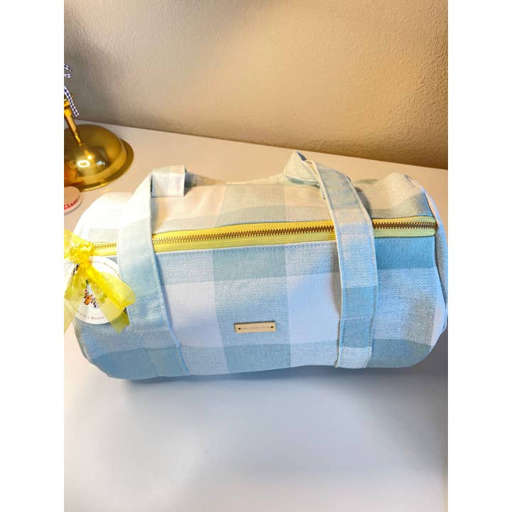 Birdie Barrel Bag - Blue Sky's Gingham for wholesale by Bunny Bradley Designs