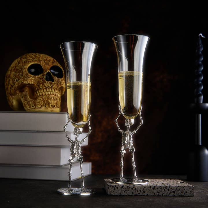 The Wine Savant / Khen Glassware - Wholesale Champagne Flute - Stemmed Skeleton Champagne Flute Glass | Set of 2 | 7.5oz