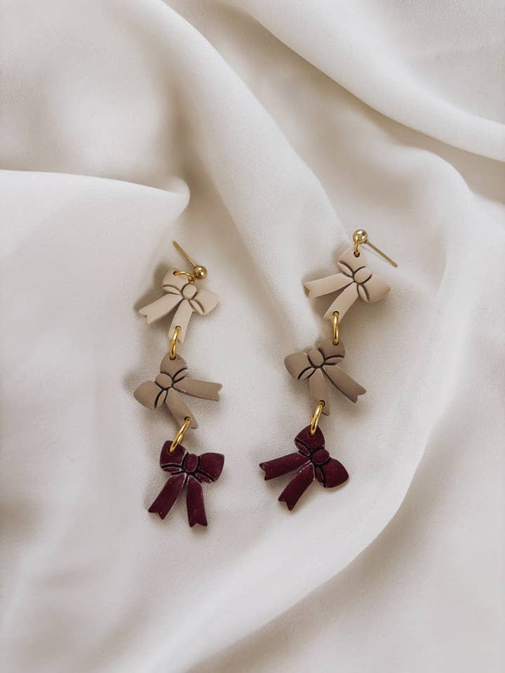 Christmas Triple Bow Earrings, Christmas Earrings for wholesale by Placed by Grace