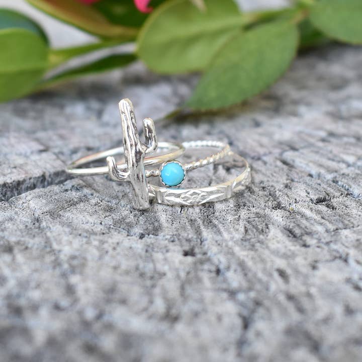 A Wild Violet – Großhandel Einzelstein-/Solitär-Ring – Türkis-Saguaro-Kaktus-Ring-Set5