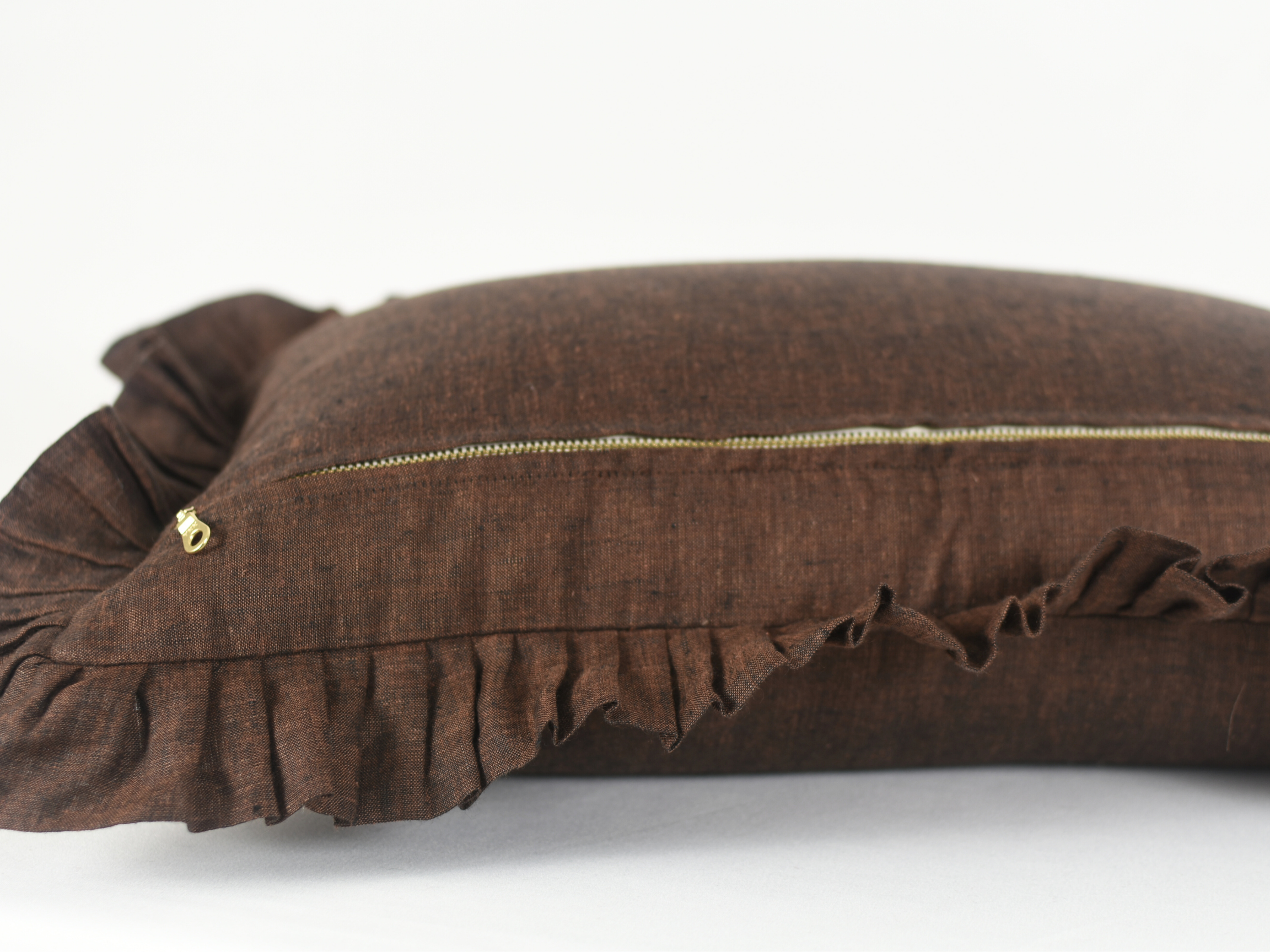 Xasmin Interiors LLC - Wholesale Throw Pillow Cover - Zooni Ruffle Brown - Solid Linen Ruffle Pillows3