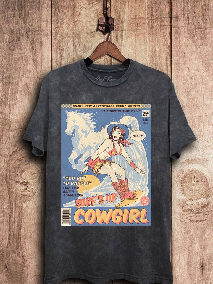 Lotus Fashion Collection - Wholesale Screen Printed T-Shirt - Women's - Surfs Up Cowgirl Graphic Top1