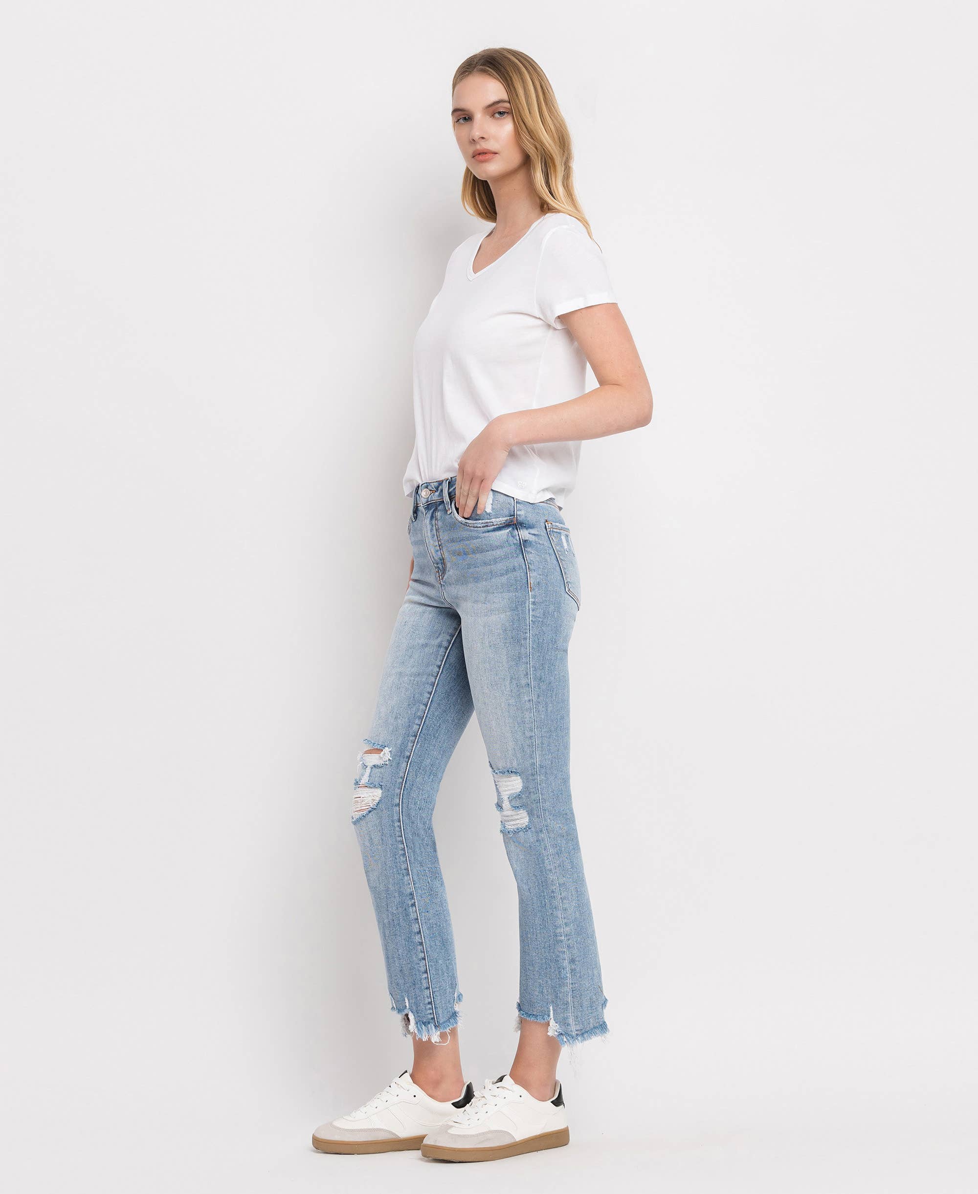 Handy HIGH RISE LIGHT WASH CROP FLARE JEANS LV1003 for wholesale on Faire8