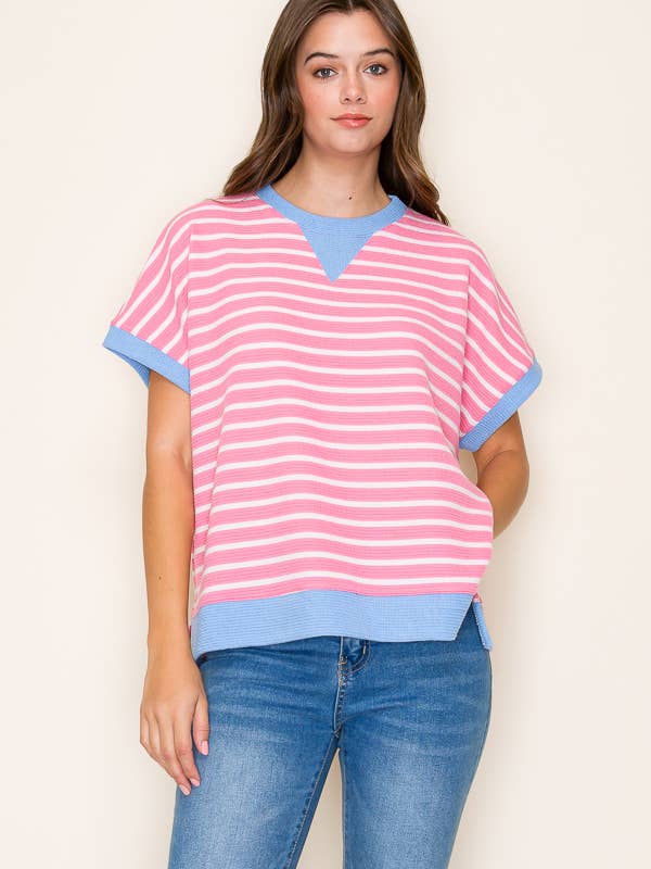 Tres Bien, Inc - Wholesale Knit Top - Women's - round neck s/s stripe cloud knit top