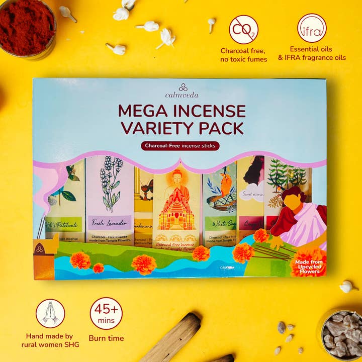 Calmveda Incense & Aromatherapy - Wholesale Incense - Natural Mega Variety Pack (144 Incense Sticks ,12 Aromas)1