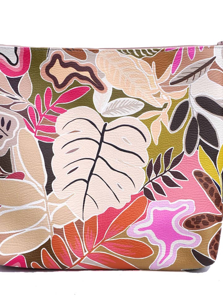 Moody cheeseplant cosmetic bag for wholesale by Lousurfacepattern