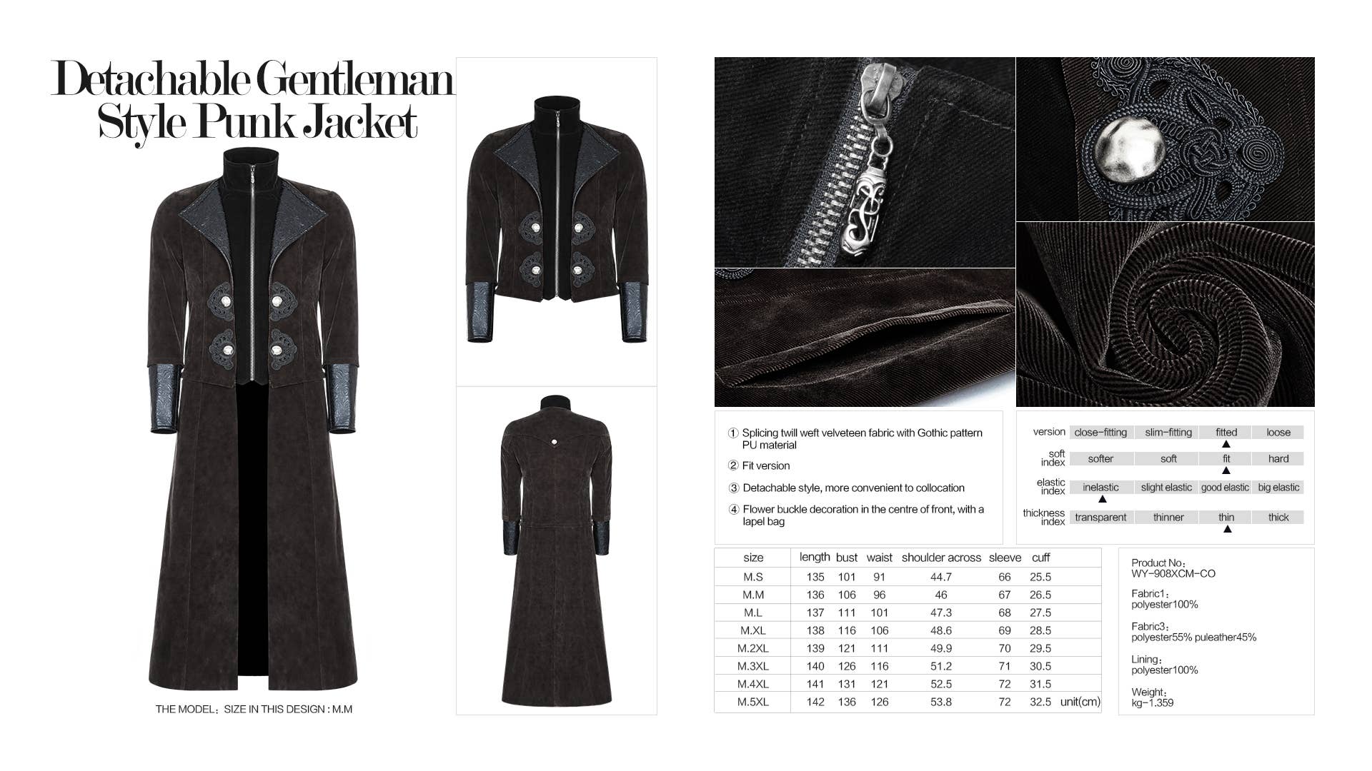 Brown Detachable Gentleman style punk jacket for wholesale on Faire6