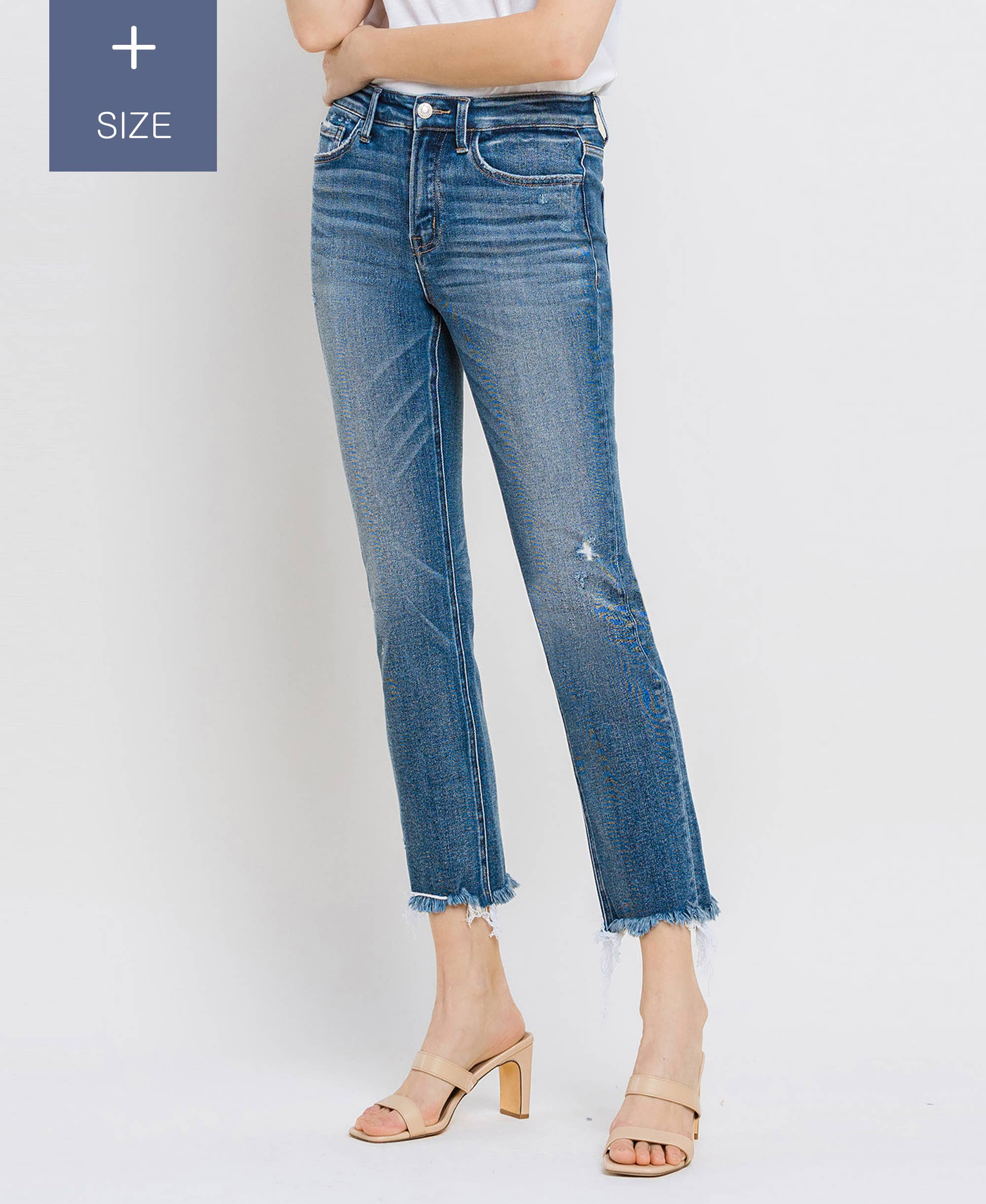 RIVER LAGAN PLUS SIZE HIGH RISE UNEVEN RAW HEM SLIM STRAIGHT T6299-P for wholesale on Faire0