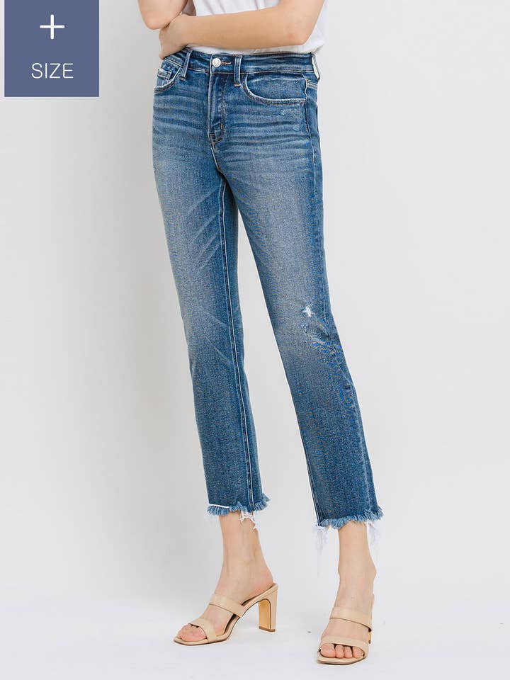 RIVER LAGAN PLUS SIZE HIGH RISE UNEVEN RAW HEM SLIM STRAIGHT T6299-P for wholesale on Faire0