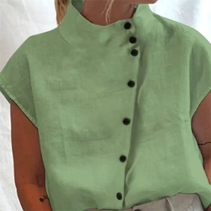 UZ Wholesale Store - Wholesale Button Down Shirt - Women's - Solid Color Button-Down Collar Casual Short-Sleeved Shirt2