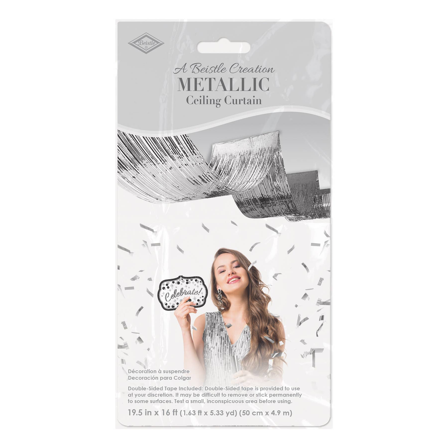 Beistle – wholesale Bunting/Krans – 1-lagers silverglänsande fransgardin för tak, 50 cm x 4,9 m1