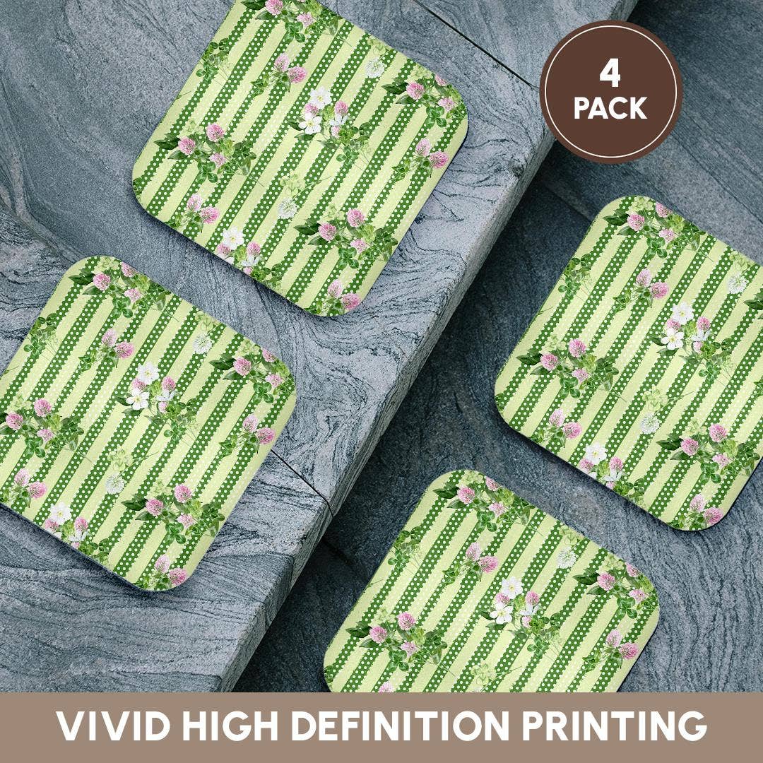 3dRose - Wholesale Coasters - 3dRose, Green Polka Dots Rows and Irish Floral Pattern, Coaster12