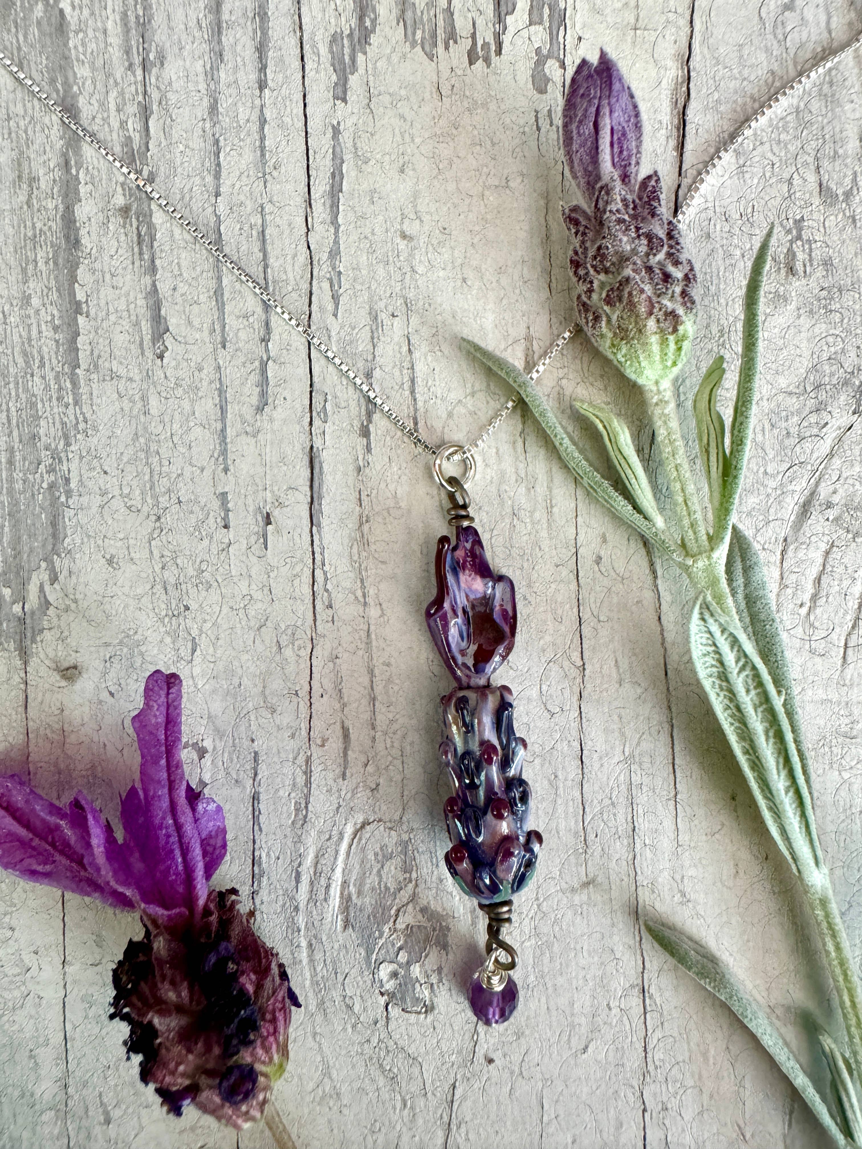 Lavender Beads - Wholesale Pendant/Charm Necklace - Spanish Lavender Glass Bead Pendant 3