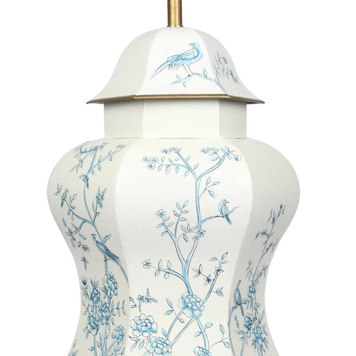 Ivory & Blue Scalloped Hexagon Lamp for wholesale by The Enchanted Home