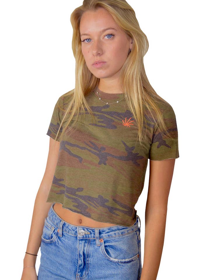 TM Camo Burnout Cropped Tee for wholesale by HighEnd LA