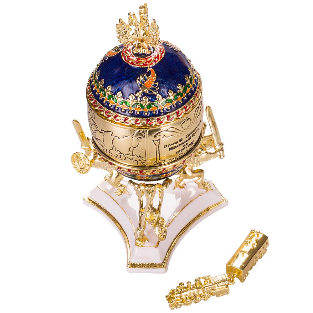 danila-souvenirs – wholesale Smyckeskrin och organisatörer – Faberge Trans-Siberian Railway Ägg Smyckeskrin & Tåg blå3